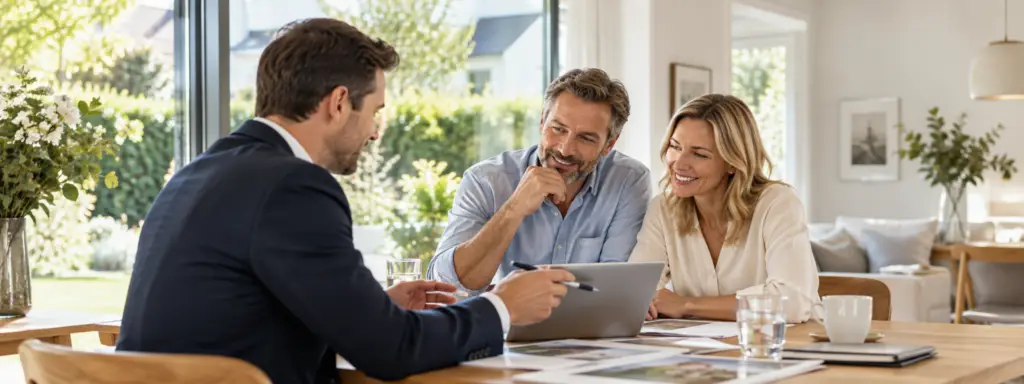 Immobilienmakler bespricht mit Eigentümern die Bewertung und den Verkauf einer Immobilie